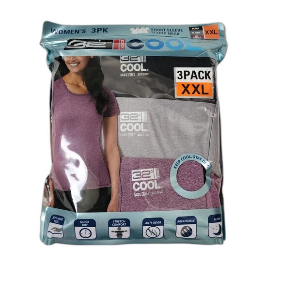 32 Degrees Tops - 32 Degrees Woman's Short Sleeve Scoop Neck 3-Pack XXL Activewear Shirt
